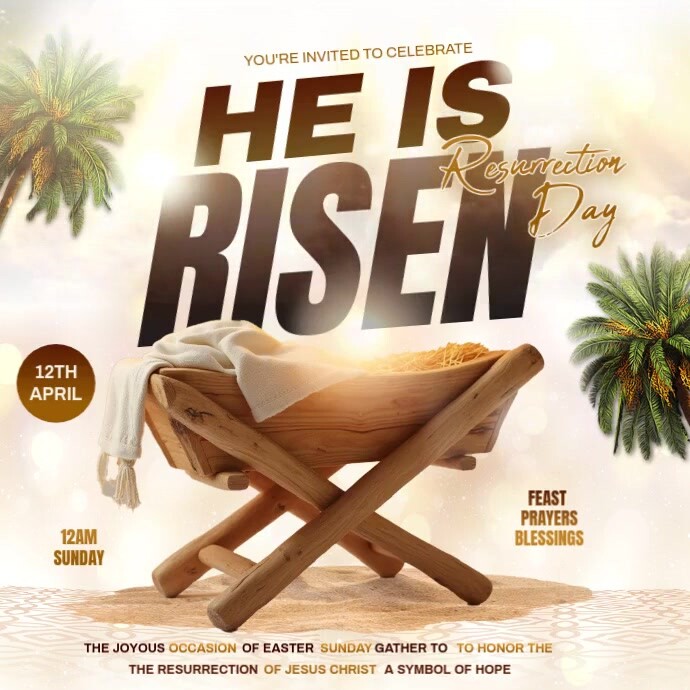 White He Is Risen Instagram Post Template | PosterMyWall