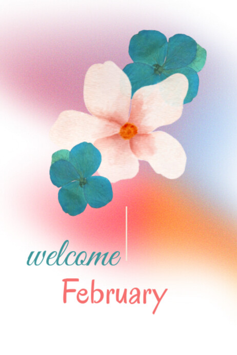 White  Hello February  Poster template