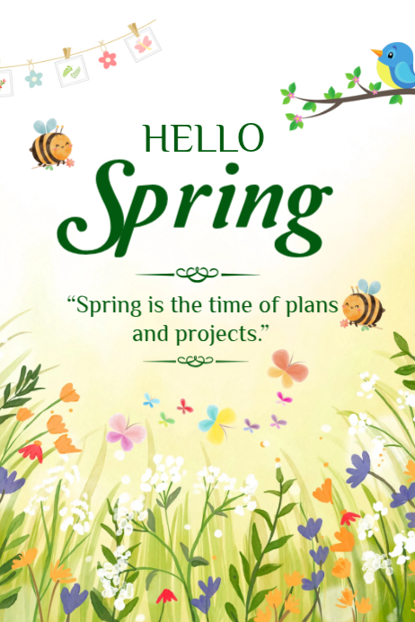 White Hello Spring Template 2026 Poster | PosterMyWall
