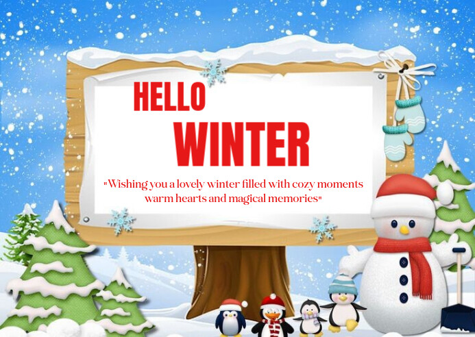 White Hello Winter Postcard Template | PosterMyWall