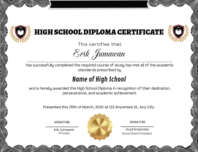 White High School Diploma Certificate Flyer Template | PosterMyWall