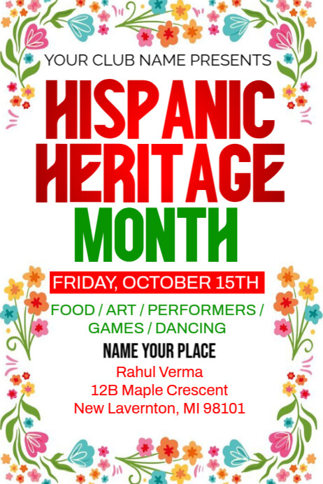 White Hispanic Heritage Month Poster Modelo | PosterMyWall