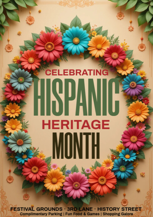 Plantilla de White Hispanic Heritage Mounth A4 | PosterMyWall