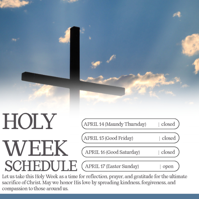 Modèle White Holy Week Schedule Instagram Post | PosterMyWall