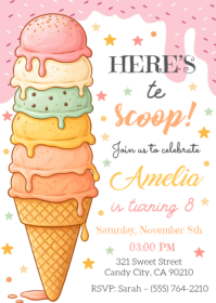 White Ice Cream Birthday Party A6 template