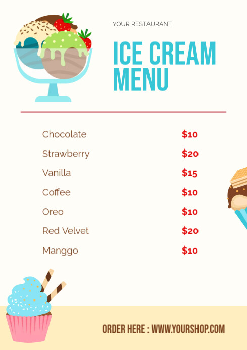 White Ice Cream Menu A4 template
