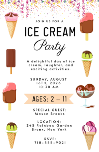 White Ice Cream Party Tabloide Template