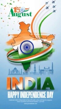 White Illustrative 15 August Independence Day Of India Digital Display (9:16) template