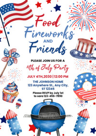 White Illustrative 4th Of July Bbq Event  A4 template