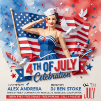 White Illustrative 4th of July Celebration Instagram Post template