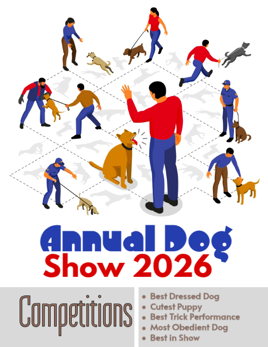 White Illustrative Annual Dog Show Flyer Template | PosterMyWall