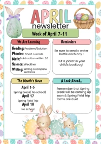 White Illustrative April Newsletter A4 template