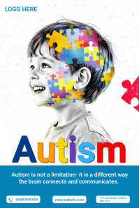 White Illustrative Autism Awareness Poster template