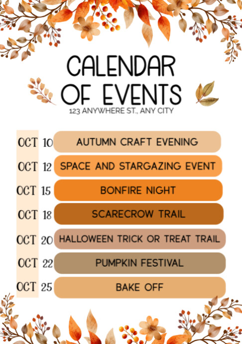 White Illustrative Autumn Calendar Of Events A2 Template | PosterMyWall