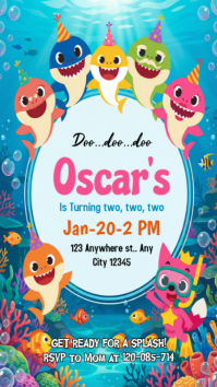 White Illustrative Baby Shark Birthday Invitation Instagram Story template