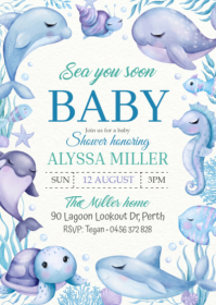 White Illustrative Baby Shower A6 template