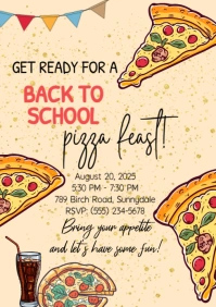 White Illustrative Back To School Pizza Feast A4 template