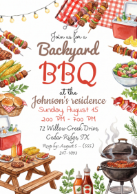 White Illustrative Backyard BBQ A4 template
