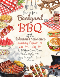White Illustrative Backyard BBQ Flyer Рекламная листовка (US Letter) template