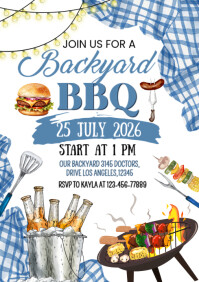 White Illustrative Backyard Bbq Party A4 template