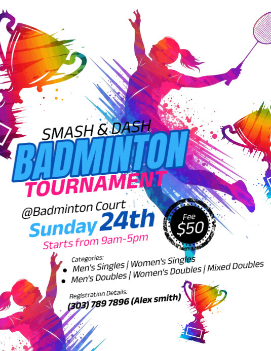 White Illustrative Badminton Flyer (us Letter) Pamflet (VSA Brief) template