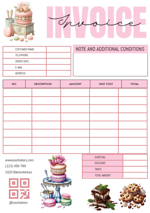 Plantilla de Blanco Bakery Invoice A4 | PosterMyWall