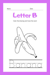 White Illustrative Banana Tracing Worksheet Poster template