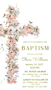 White Illustrative Baptism Invitation  Digital Display (9:16) template
