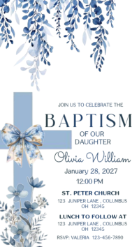 White Illustrative Baptism Invitation Digital Display (9:16) template