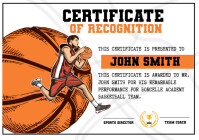 White Illustrative Basketball Sports Certificate A4 template