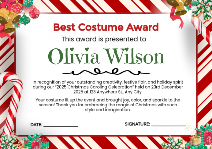 White Illustrative Best Costume Award Certificate A4 Template ...