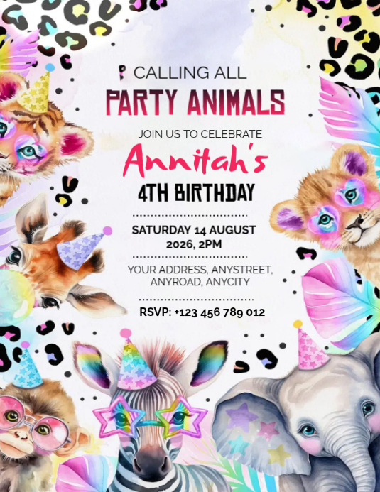 White Illustrative Birthday Invitation Flyer Template | PosterMyWall