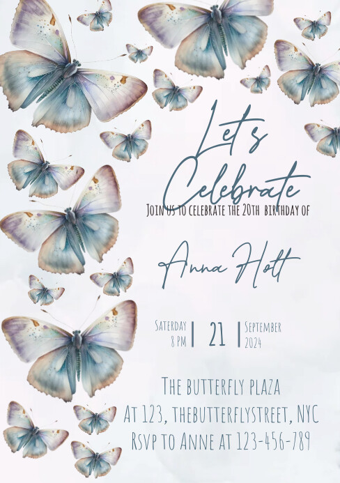 White Illustrative Blue Grayish Butterfly Bir A5 template