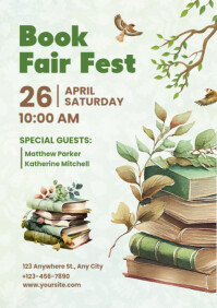 White Illustrative Book Fair Event Invitation  A2 template