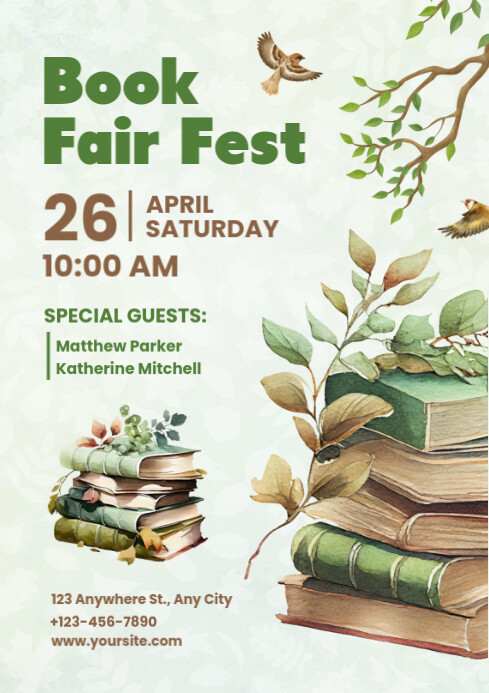 White Illustrative Book Fair Event Invitation  A2 template