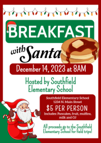 White Illustrative Breakfast With Santa Christmas Fundraiser Flyer  A4 template