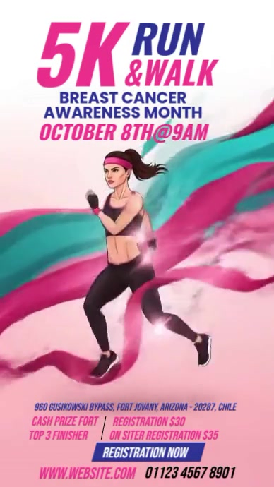 White Illustrative Breast Cancer Awareness Marathon Instagram Story template