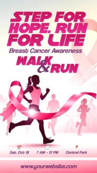 White Illustrative Breast Cancer Awareness Walk & Run Instagram Story Instagram-Story template