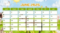 White Illustrative Calendar For June 2025 Digital Display (16:9) template