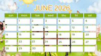 White Illustrative Calendar For June 2026 Digital Display (16:9) template