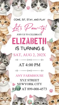 White Illustrative Cat Birthday Invitation Instagram Story template