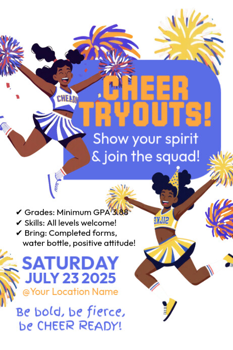 White Illustrative Cheer Tryouts Poster Cartaz template