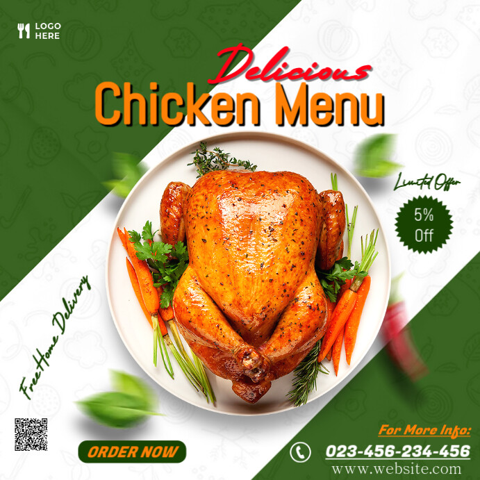 White Illustrative Chicken Food Menu Template Instagram Post | PosterMyWall