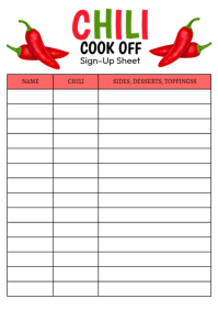 Biały Chili Cook Off Sign-Up Sheet A4 Template