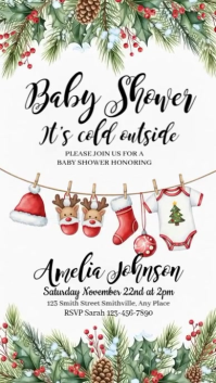 White Illustrative Christmas Baby Shower Invitation Instagram Story template