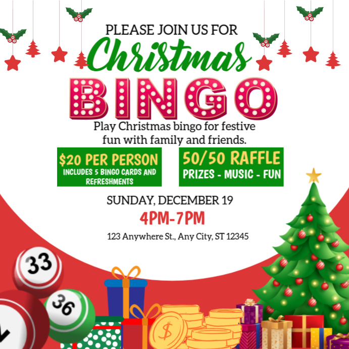 White Illustrative Christmas Bingo Instagram Post Template | PosterMyWall