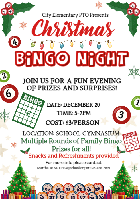 White Illustrative Christmas Bingo Night A4 Template | PosterMyWall