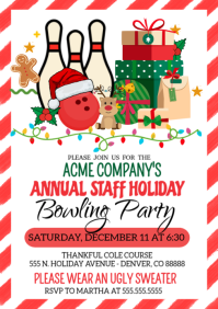 White Illustrative Christmas Bowling Party A4 template