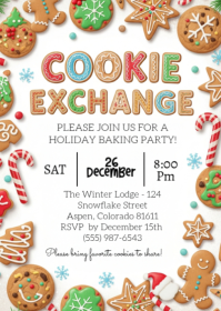 White Illustrative Christmas Cookie Exchange Invitation A6 template
