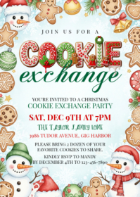 White Illustrative Christmas Cookie Exchange Invitation A6 template